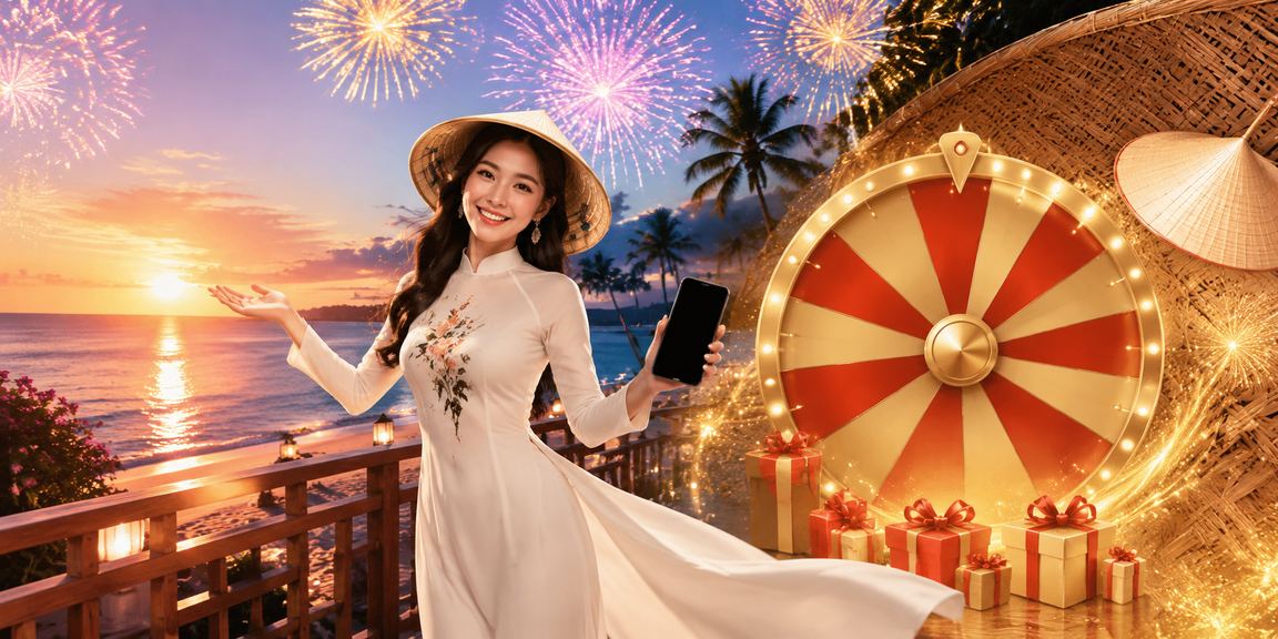 Không khí vui tươi tại Phú Quốc với bàn roulette và nón lá đặc trưng Việt Nam